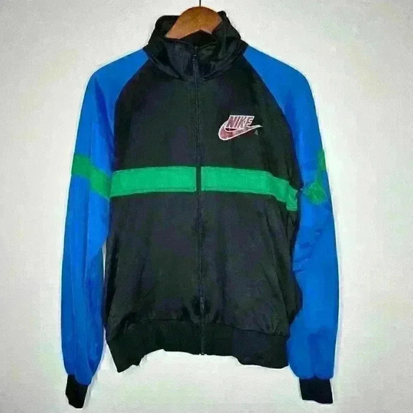 VNTG Nike full zip Jacket‎ tracksuit black, blue, green Sz L - Picture 5 of 6